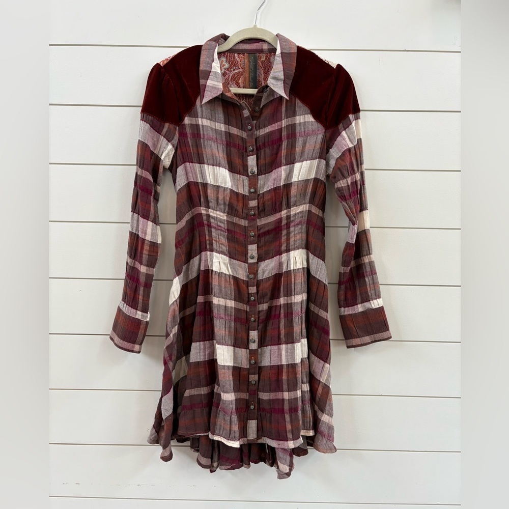Aratta Silent Journey Plaid Button-Front Tunic Dress